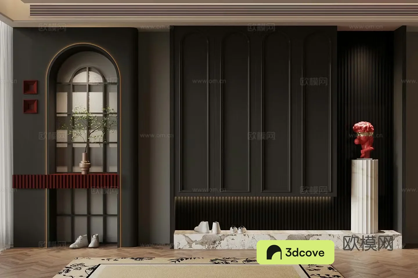 French shoe cabinet 3D model of the entrance shoe cabinet