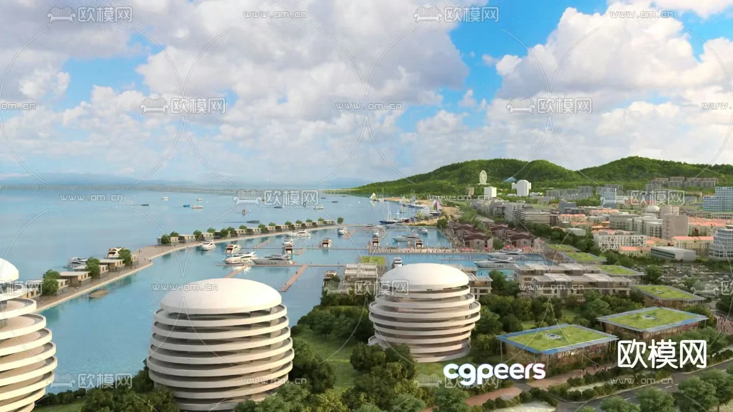 Seaside resort fishing village landscape 3d model