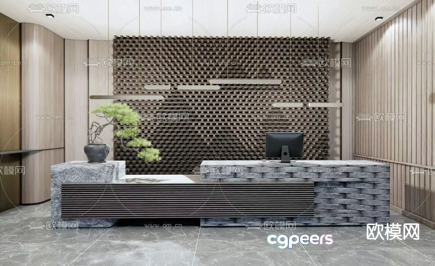 New Chinese style front desk reception desk 3d model