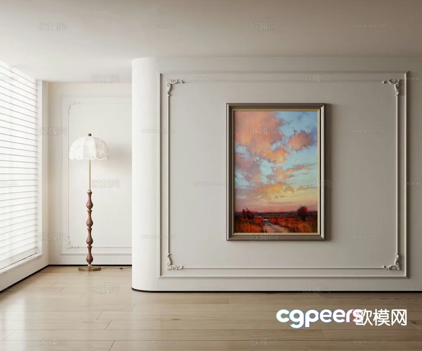 American decorative painting sunset oil painting 3d model