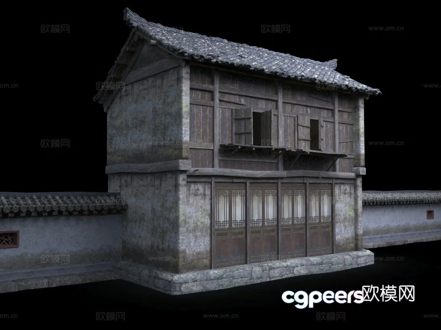 Ancient shops Ancient houses Walled buildings Ancient buildings along the streets Asian Chinese style City Tower 3D model