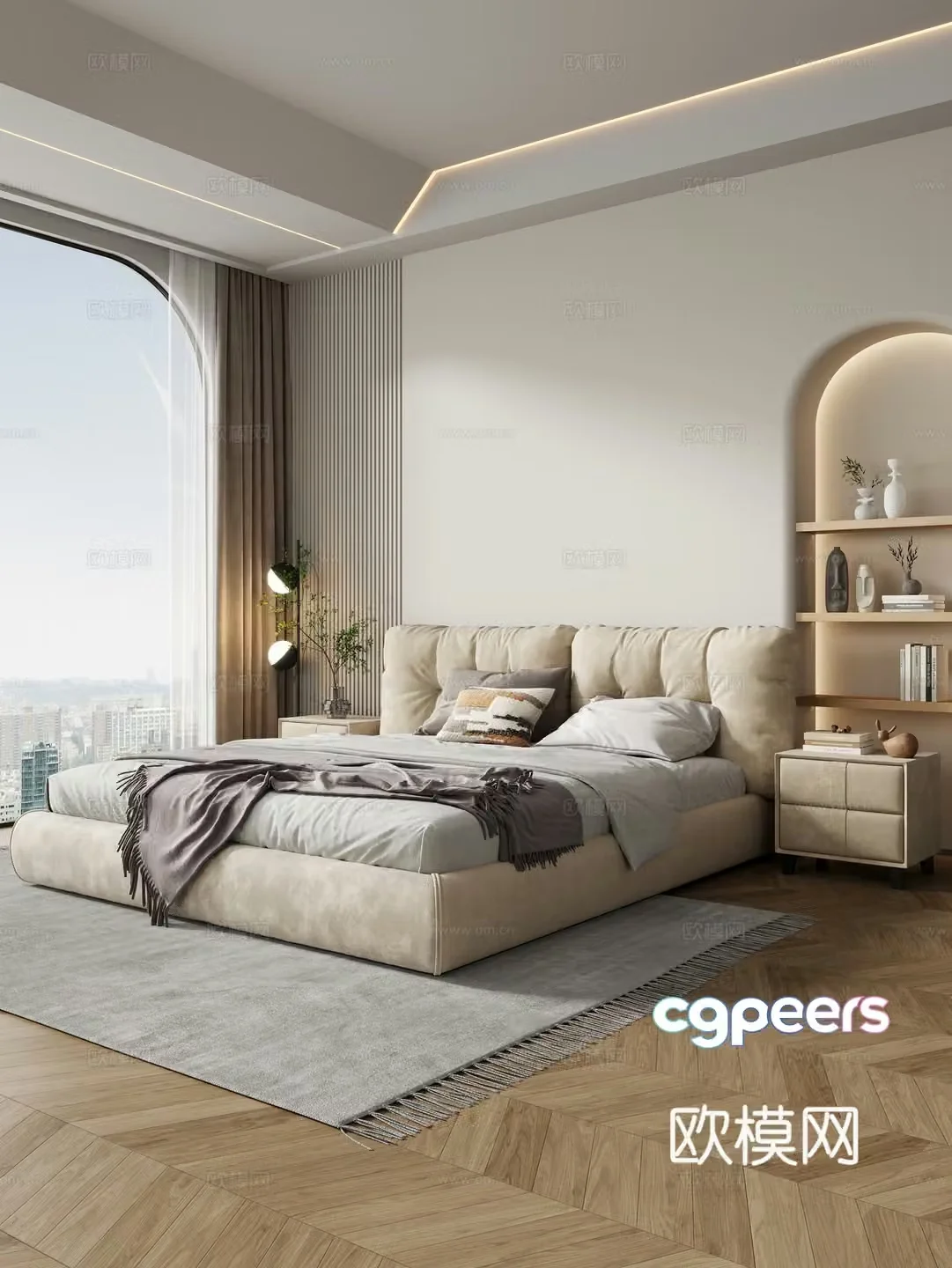 Modern creamy bedroom 3d model