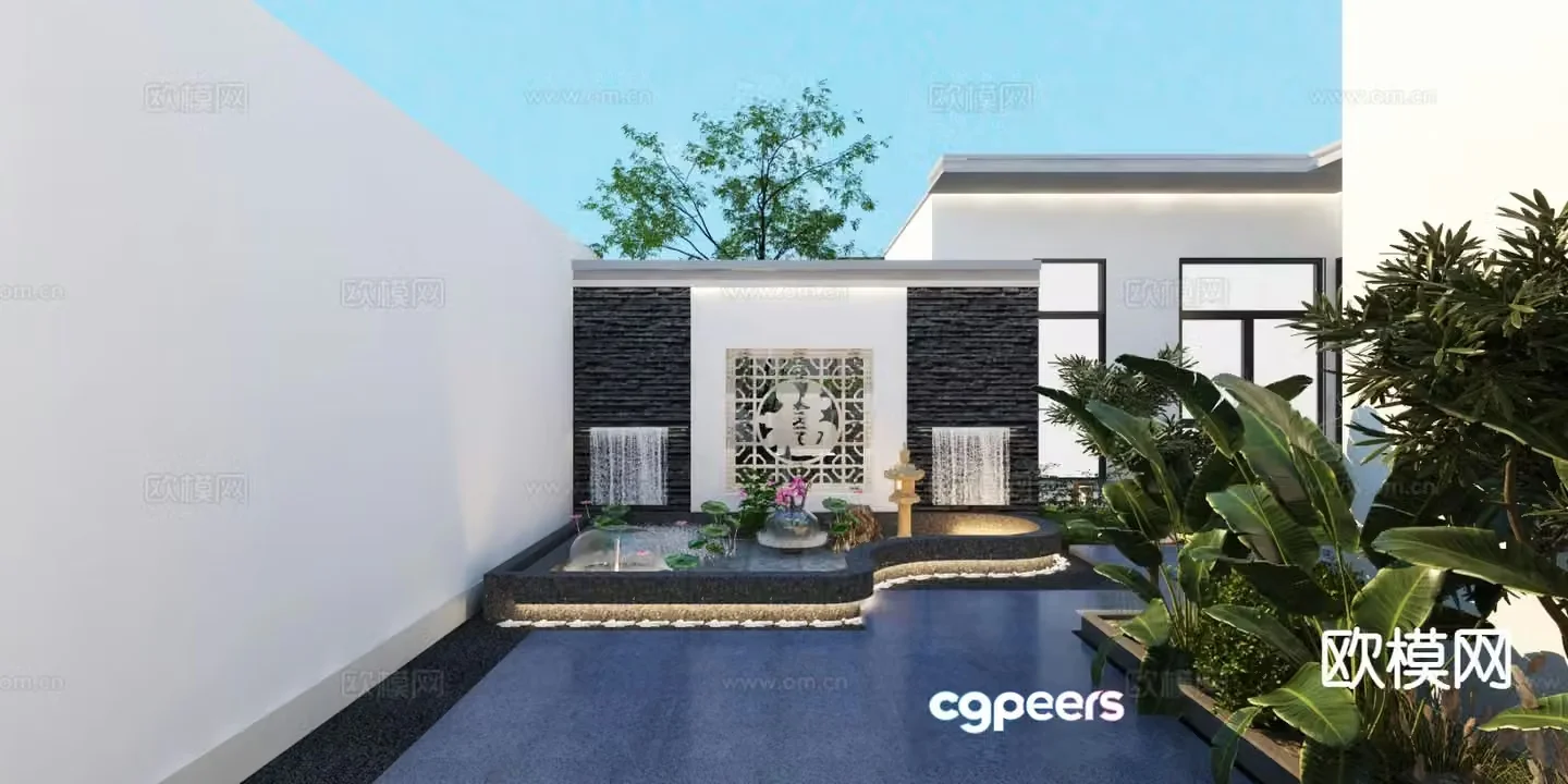 New Chinese style courtyard landscape villa landscape 3D model