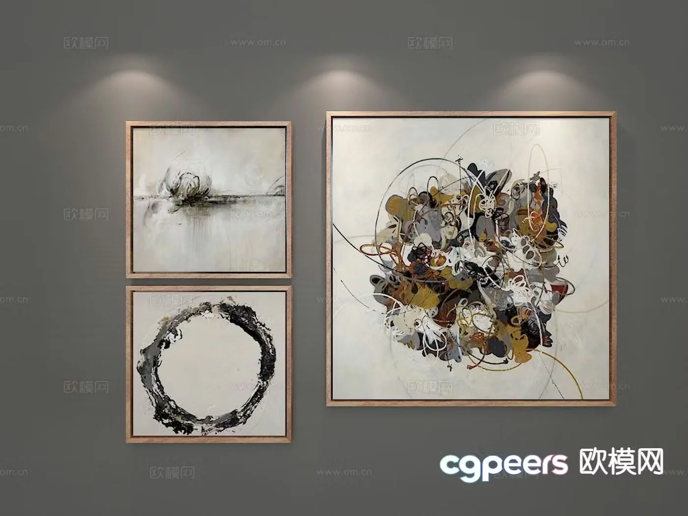 New Chinese style decorative wall chart combination painting 3D model