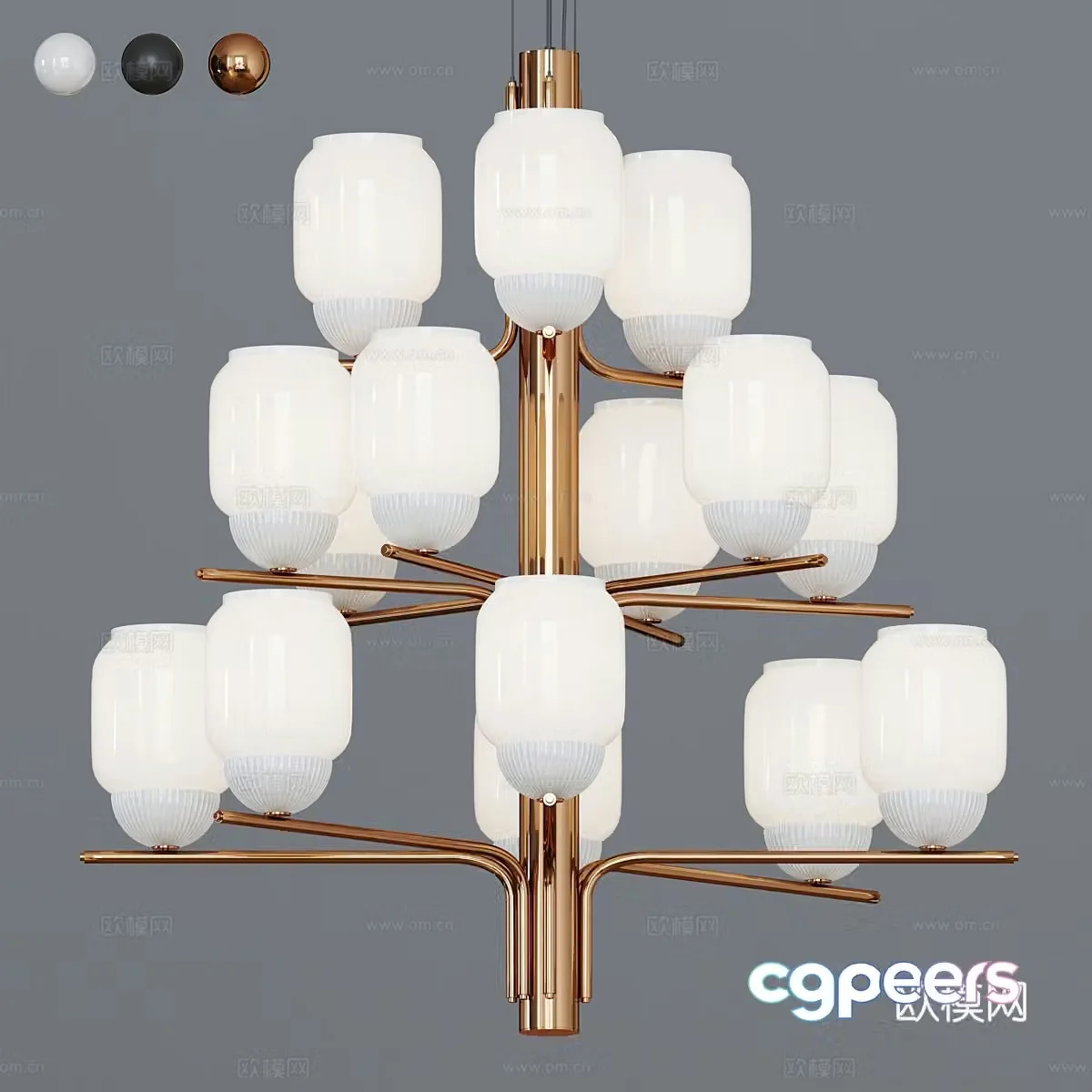 Modern multi-head chandelier 3d model