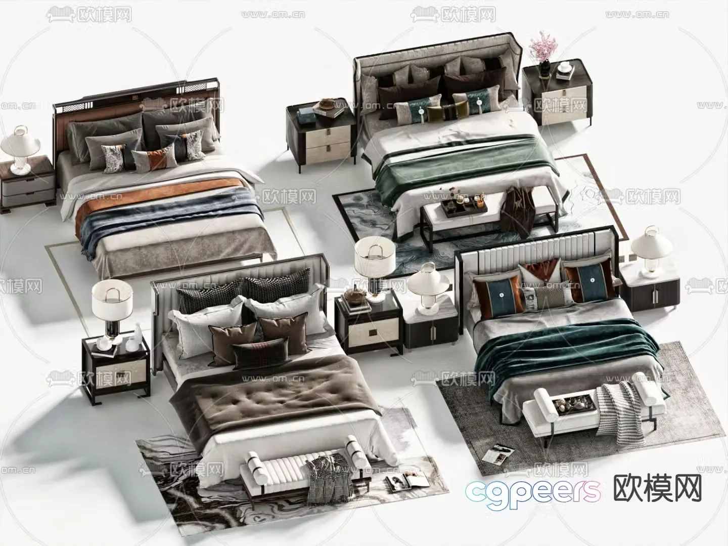 New Chinese style double bed 3d model