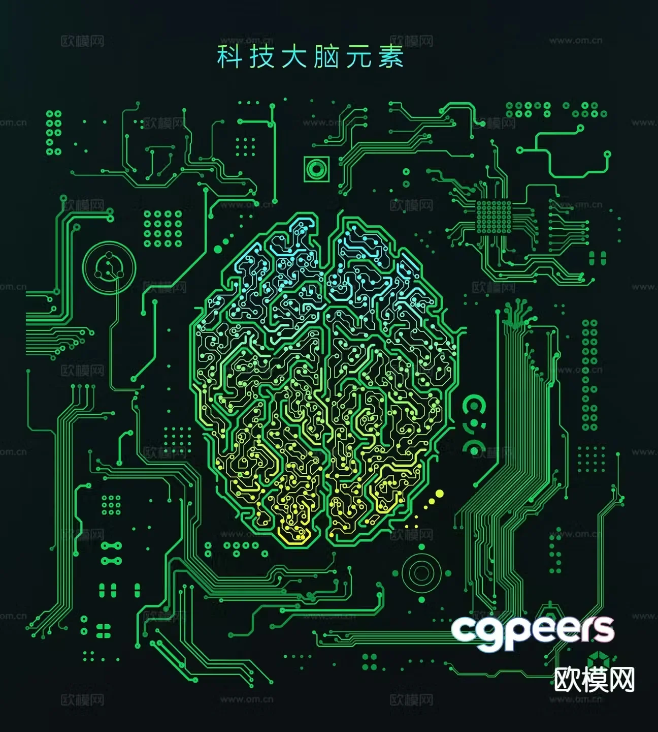 Technology circuit brain wall decoration digital intelligent brain 3d model
