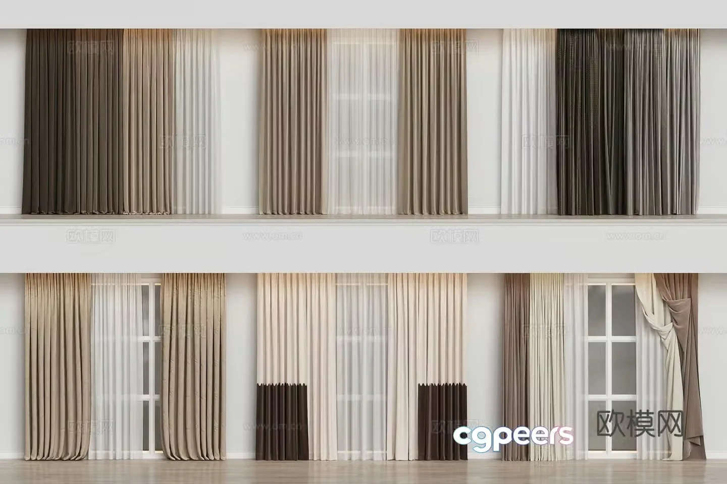 Modern home curtain combination color-blocking curtain fabric curtain 3D model