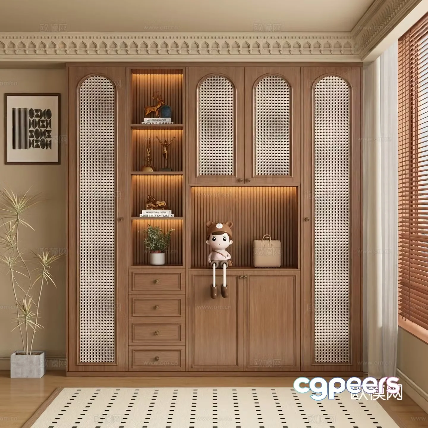 Medieval style entrance shoe cabinet 3D model