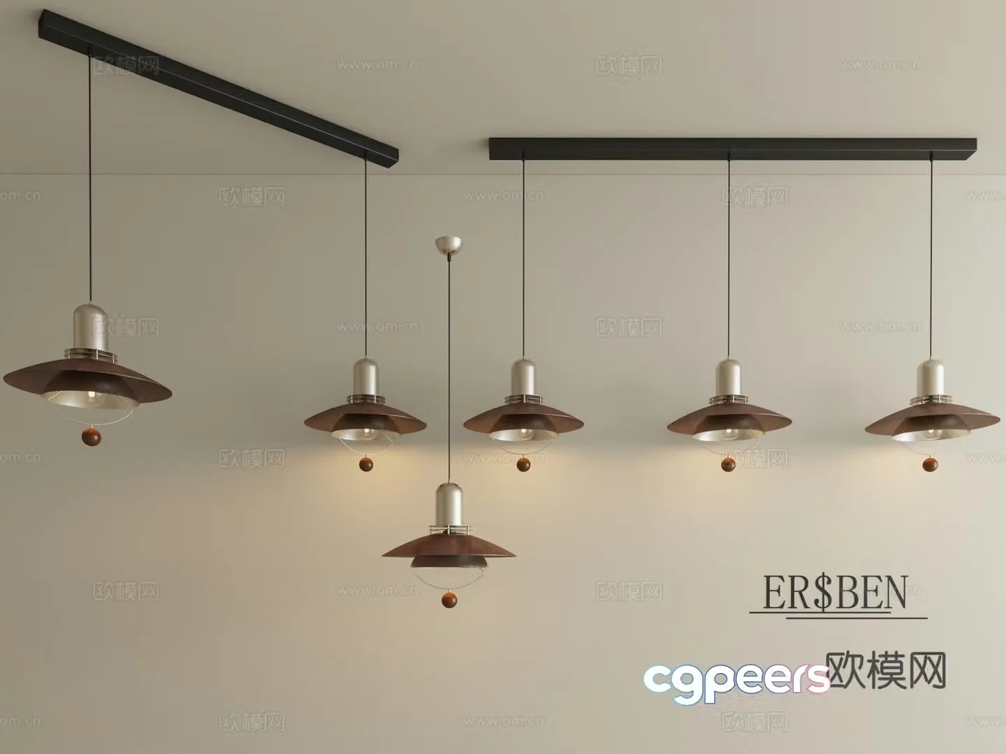 Bauhaus UFO Light Restaurant Chandelier Medium Style B&B Walnut Color PH5 Dining Table Chandelier American Retro 3D Model