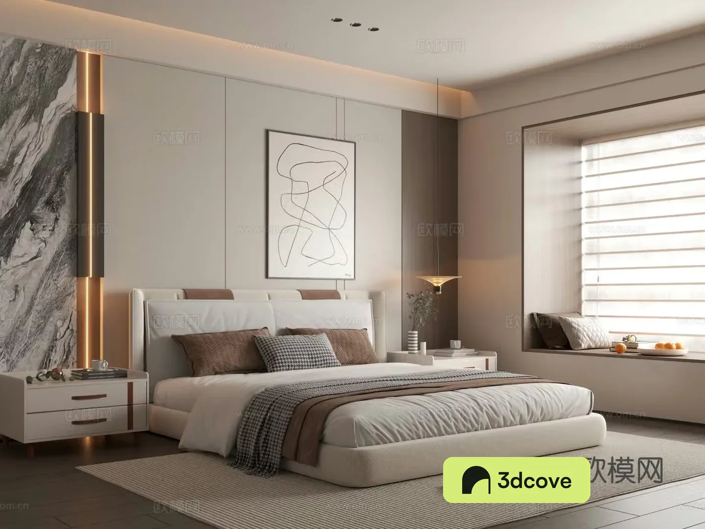 Modern bedroom Simple bedroom Bedding combination Bedroom background wall