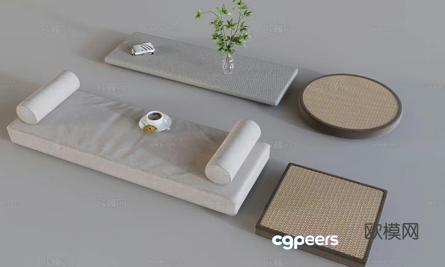 Cushion seat cushion bay window cushion rattan futon 3D model