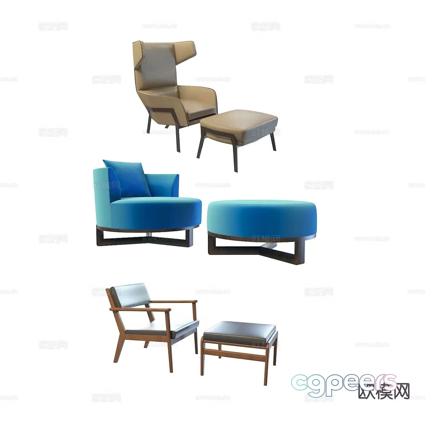 Modern sofa chair armchair footrest stool 3d model