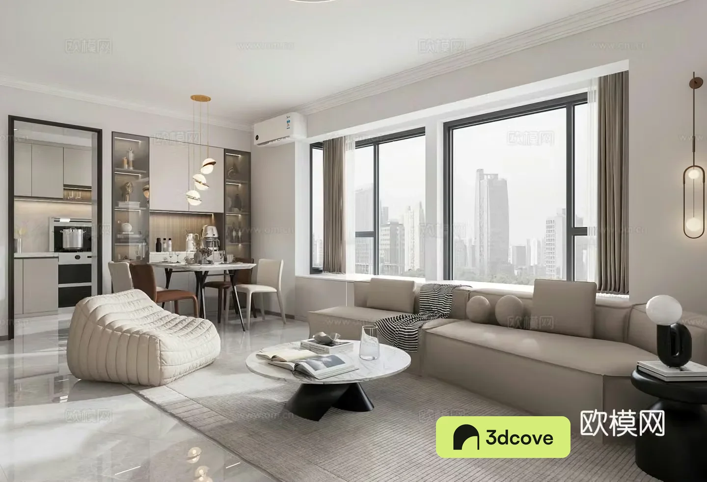 Modern living and dining room small apartment