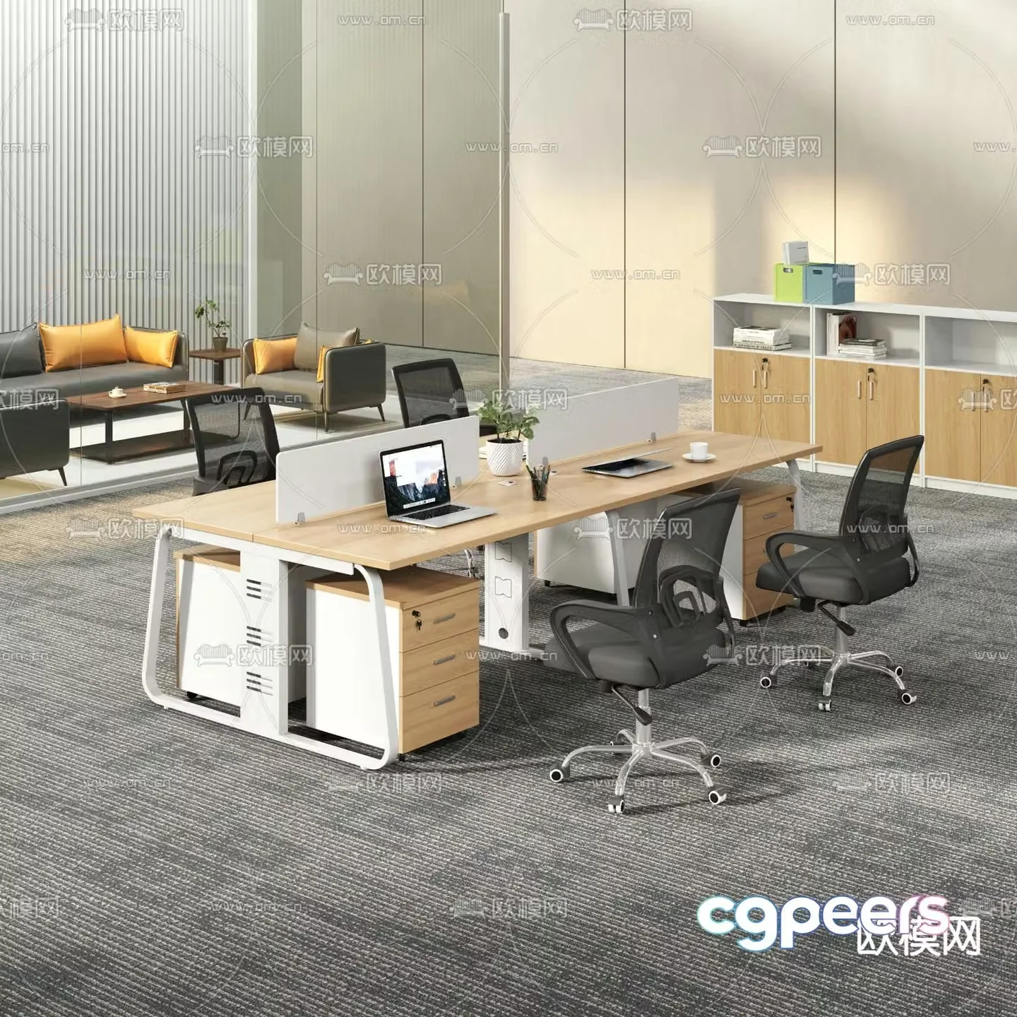 Office desk chair work station card space 3D model