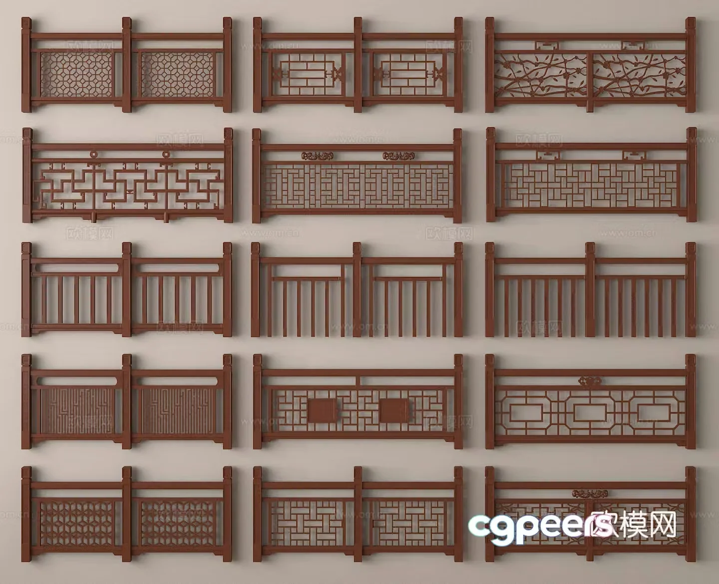 Chinese railing fence fence guardrail 3d model