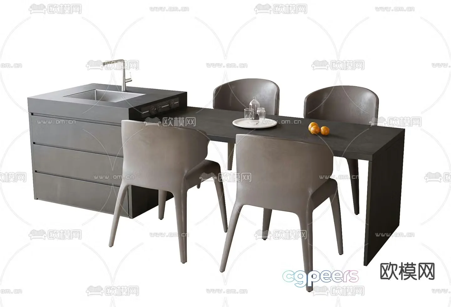 3D model of Nakadao dining table and chair