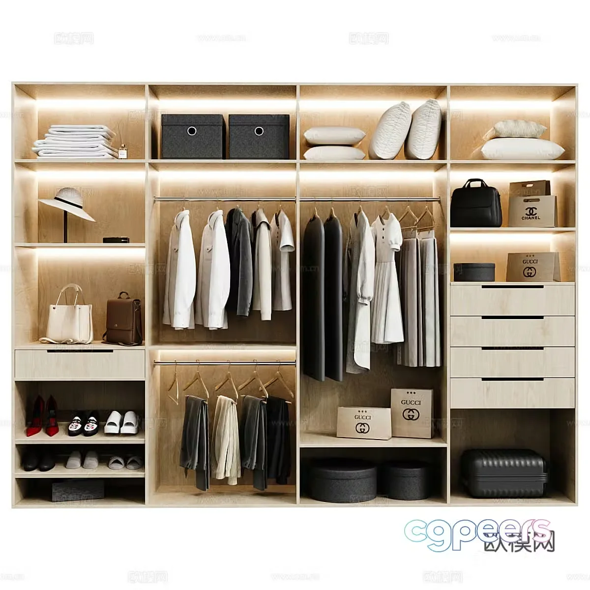 Modern Italian minimalist open wardrobe 3D model
