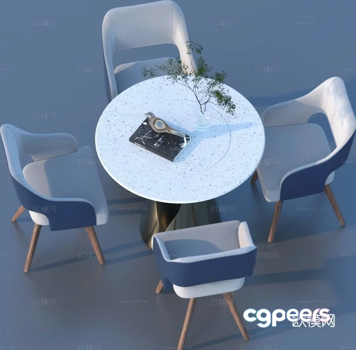 Round dining table and chairs marble dining table 3d model