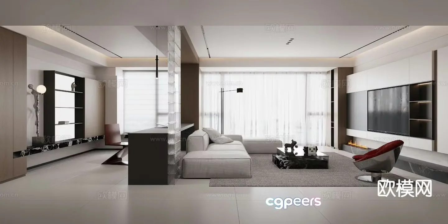Modern minimalist living room 3d model