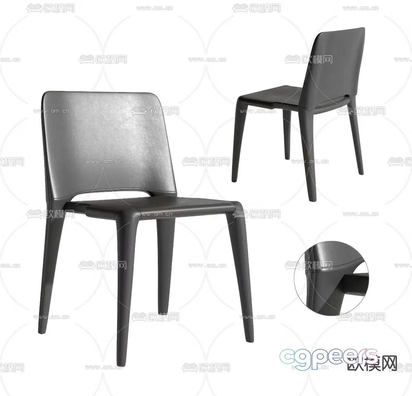 Cassina black leather side chair 3d model