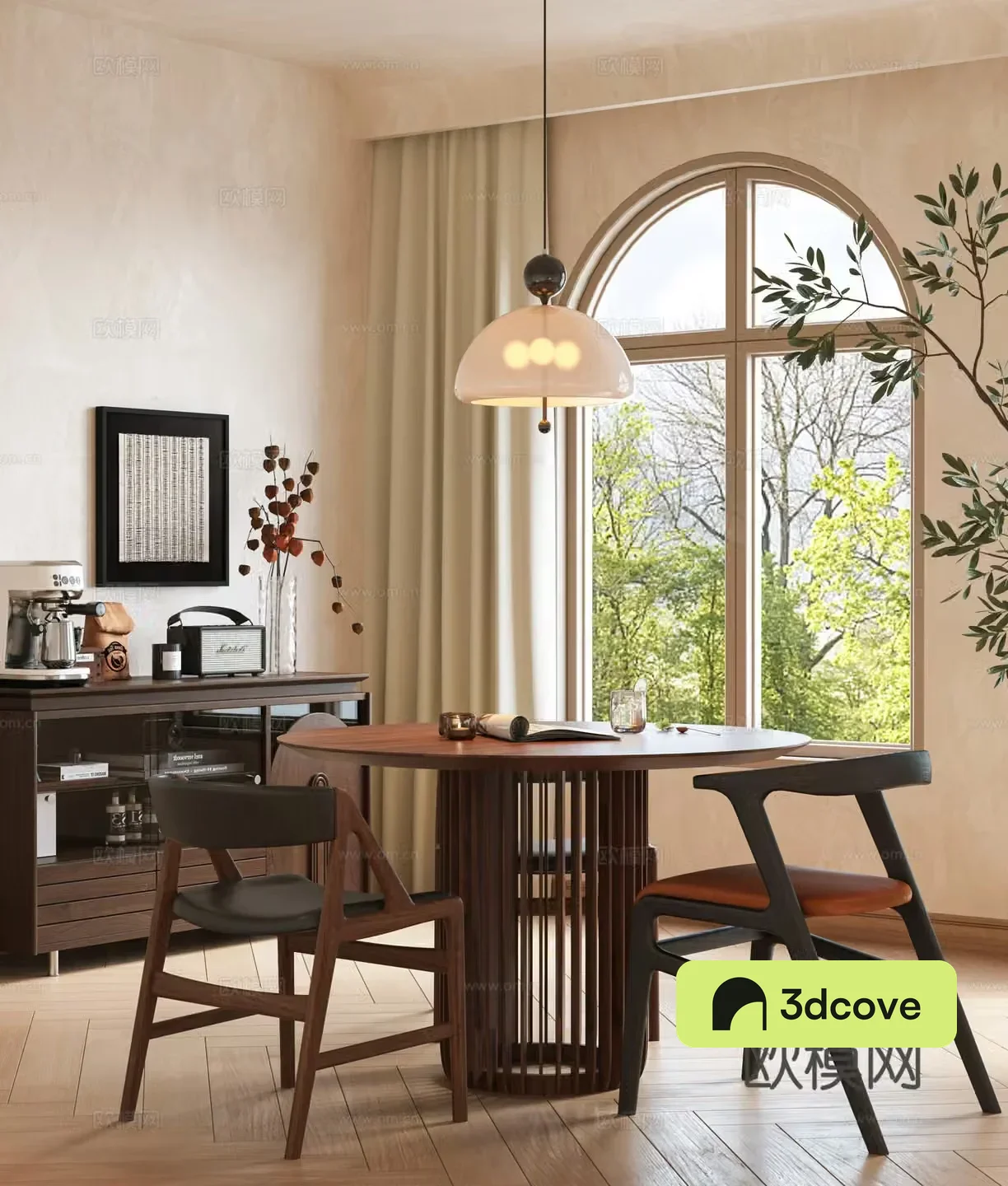 Modern medieval dining table and chair combination round casual table and chair combination sideboard restaurant solid wood dining