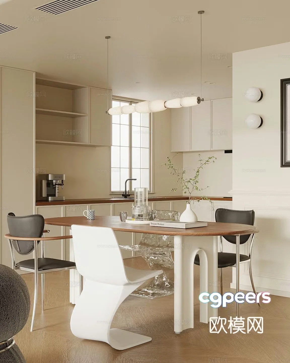 Restaurant French restaurant Dining table and chairs Cabinet 3d model