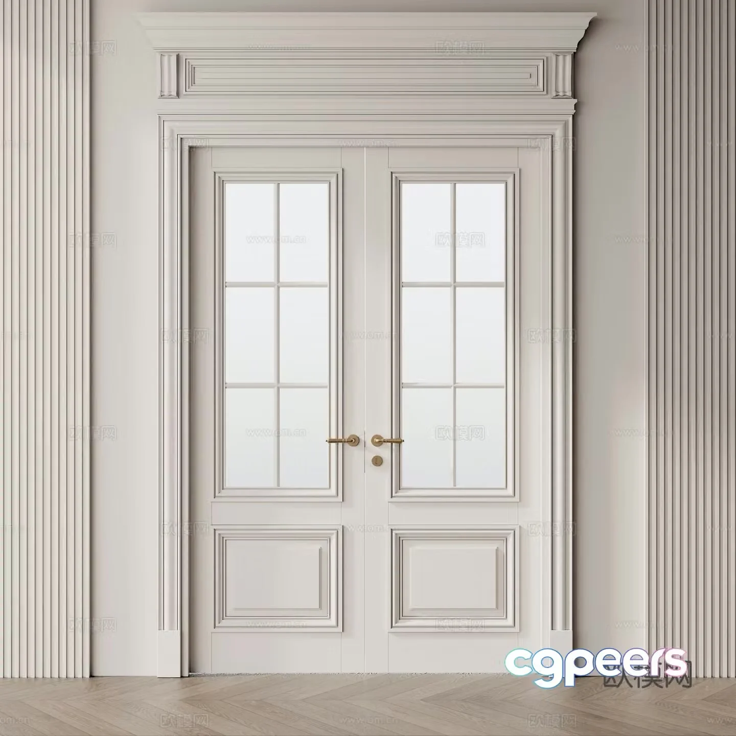 Simple European double-open glass door 3D model