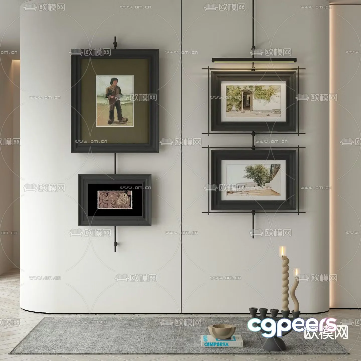 Middle-aged oil painting landscape painting decorative painting 3d model
