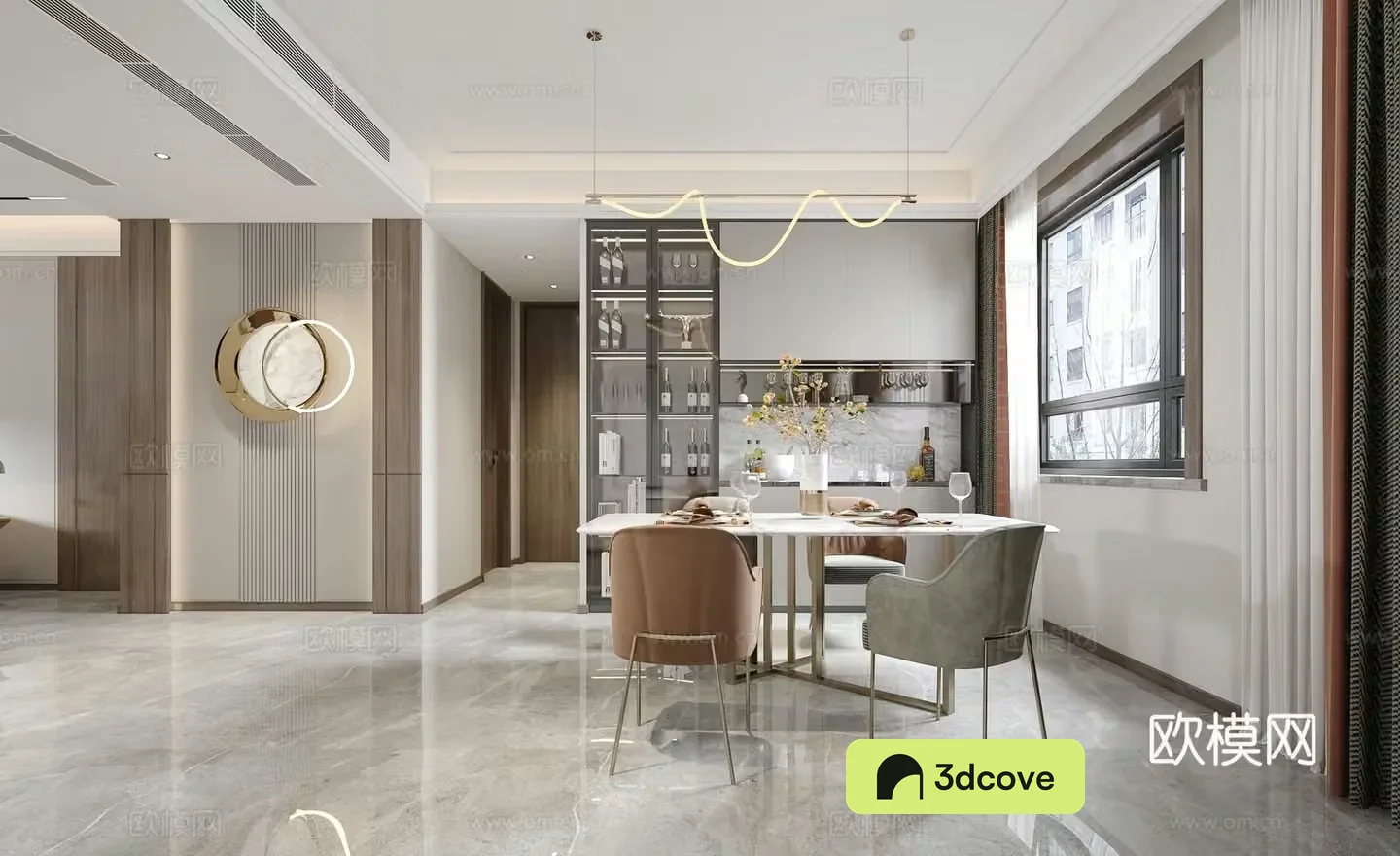 Modern large flat living and dining room