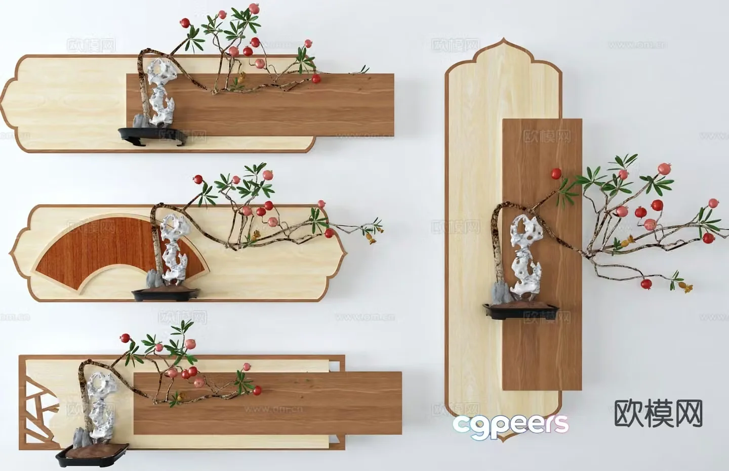New Chinese style plant wall decoration 3d model