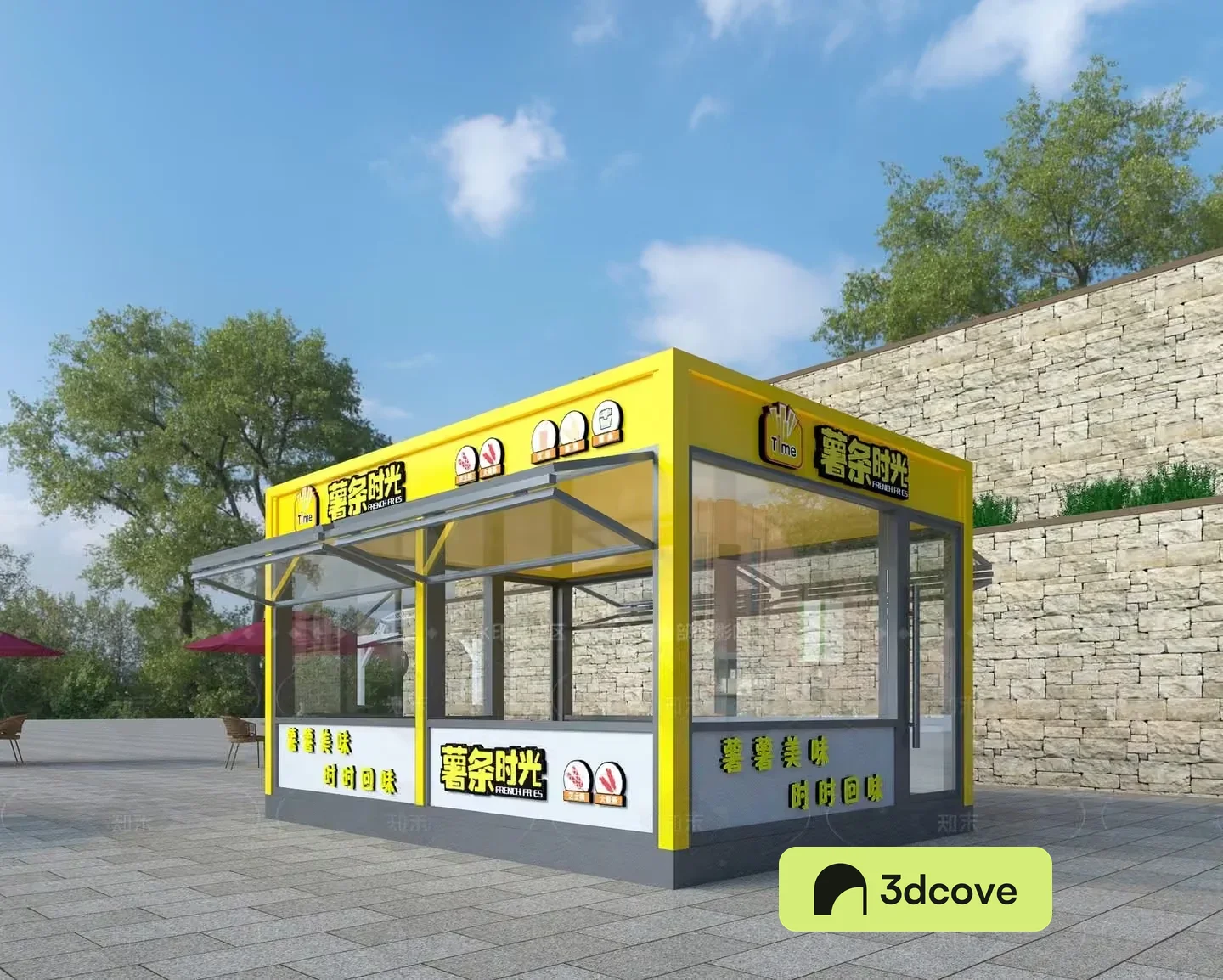 A Yellow And Gray Food Stand