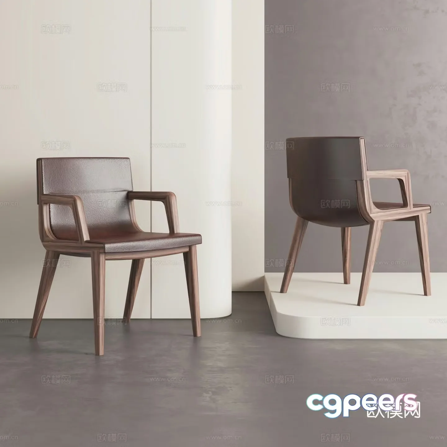 Middle -aged style casual chair retro solid wood dining chair 3D model