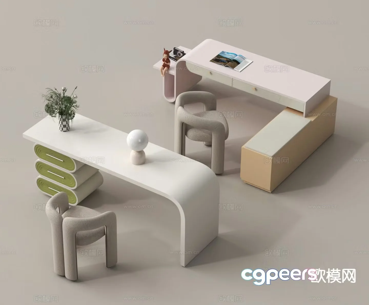 Modern study table children’s table and chair desk 3d model