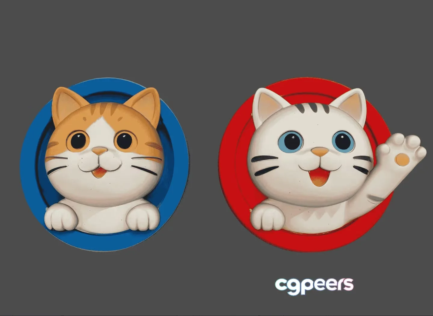 Two Cartoon Cats 3D Model – 10716 – VRAY Render