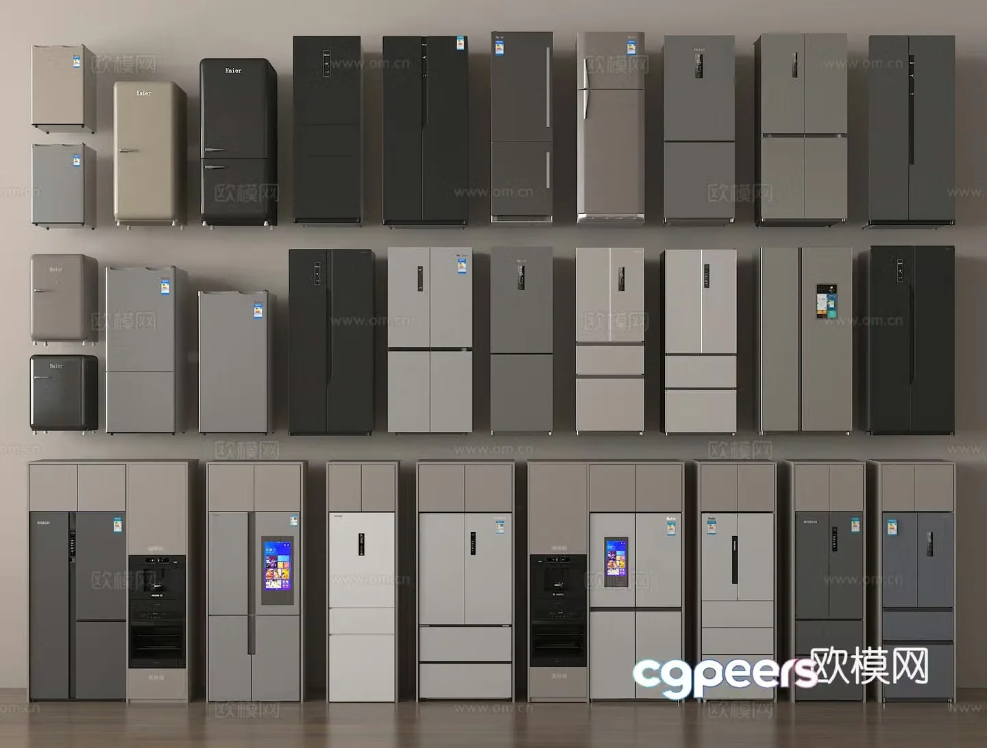 Single-door refrigerator Double-door refrigerator Mini-door refrigerator Refrigerator Combination 3D Model