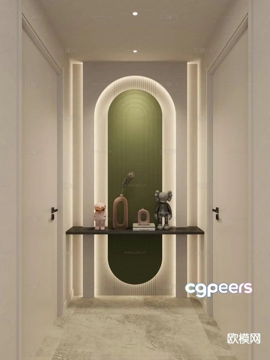 Cream style entrance suspended end view corridor end view 3D model