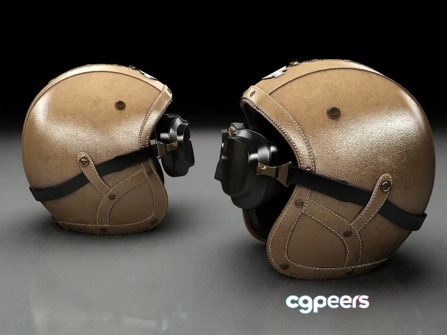 Tan Leather Motorcycle Helmets 3D Model – 15369 – VRAY Render