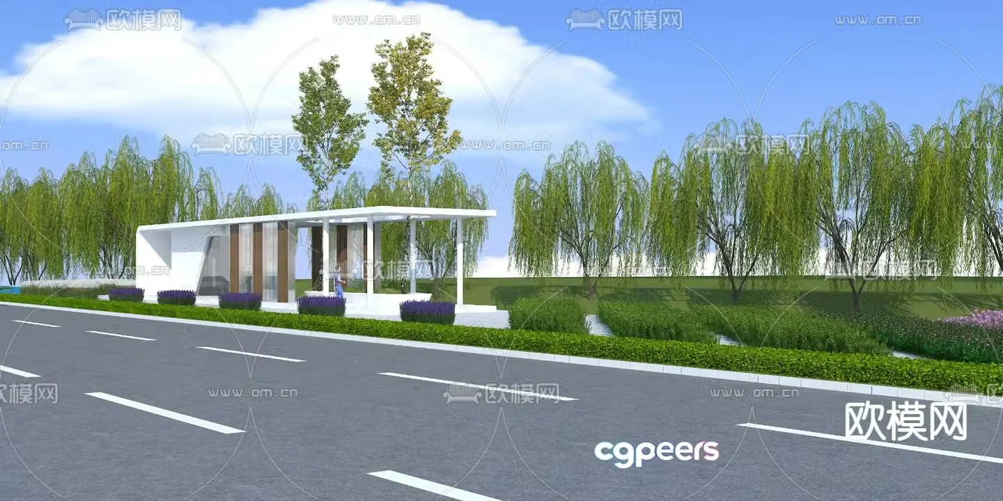 Modern promenade landscape architecture 3d model