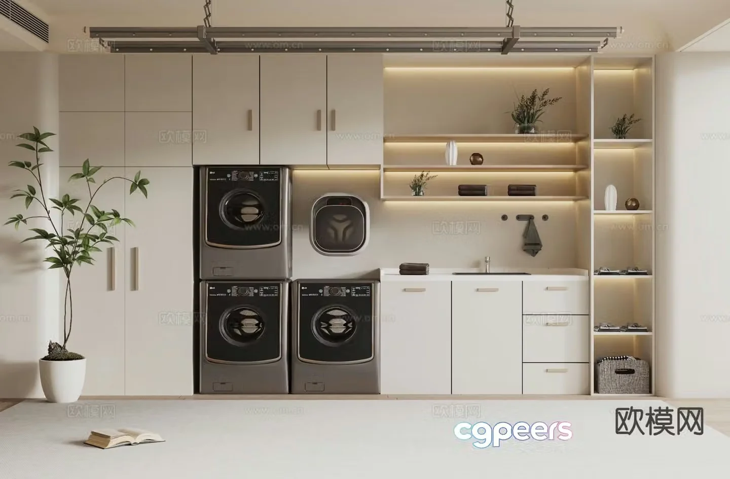 Cream style laundry closet laundry room 3d model