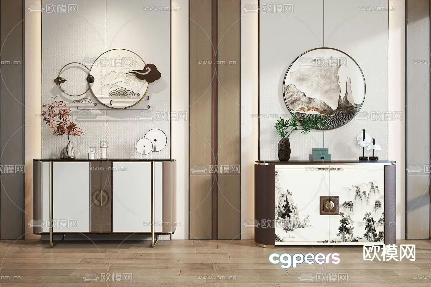 New Chinese style entrance cabinet 3D model