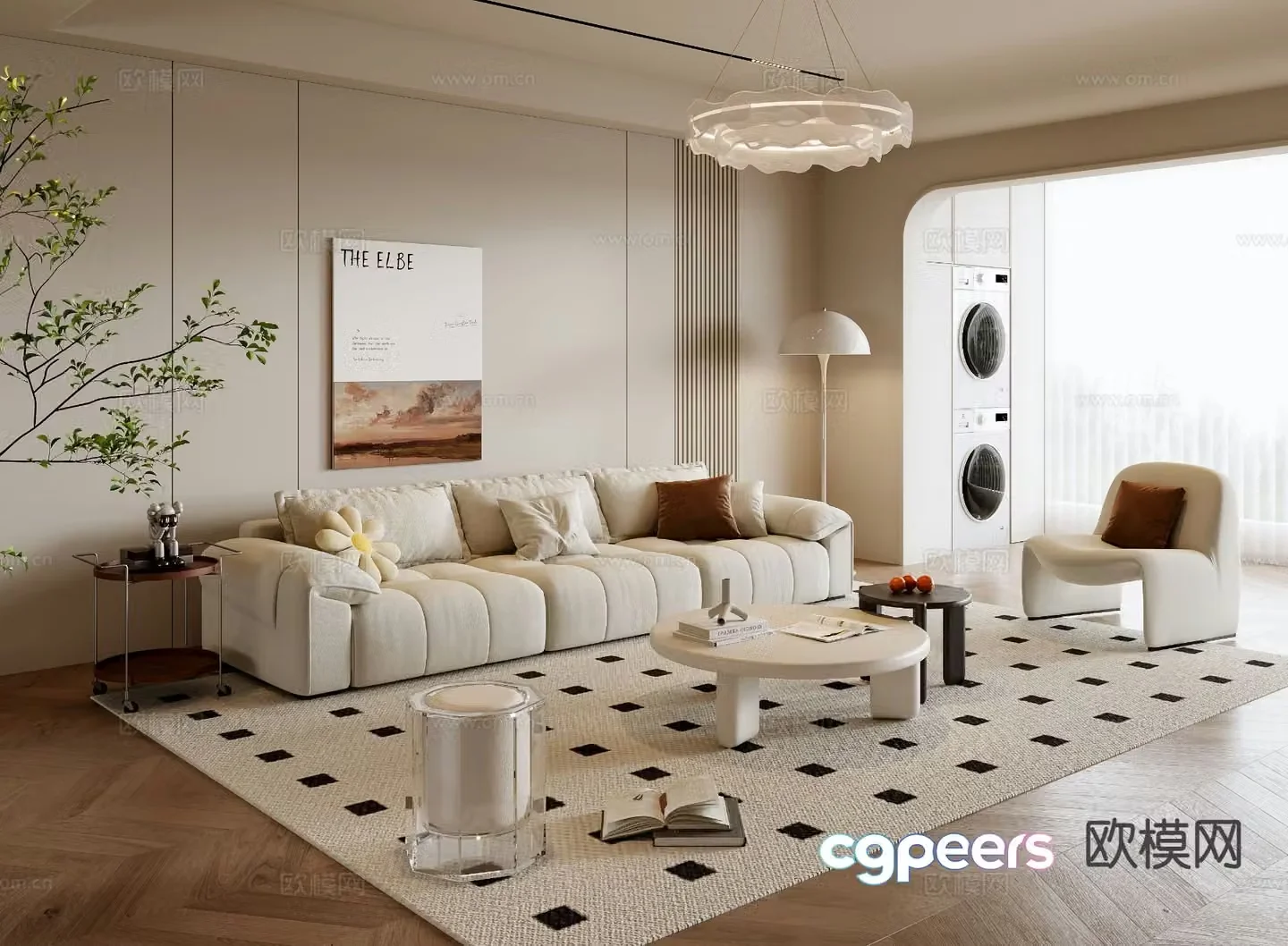 Cream style living room 3d model