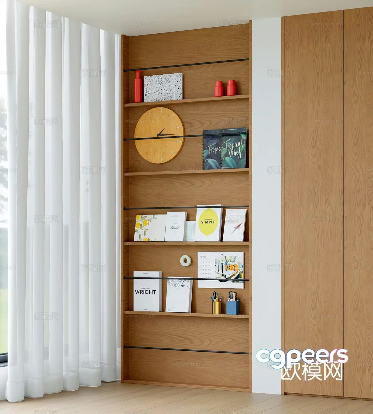 Modern solid wood bookshelf magazine shelf 3d model