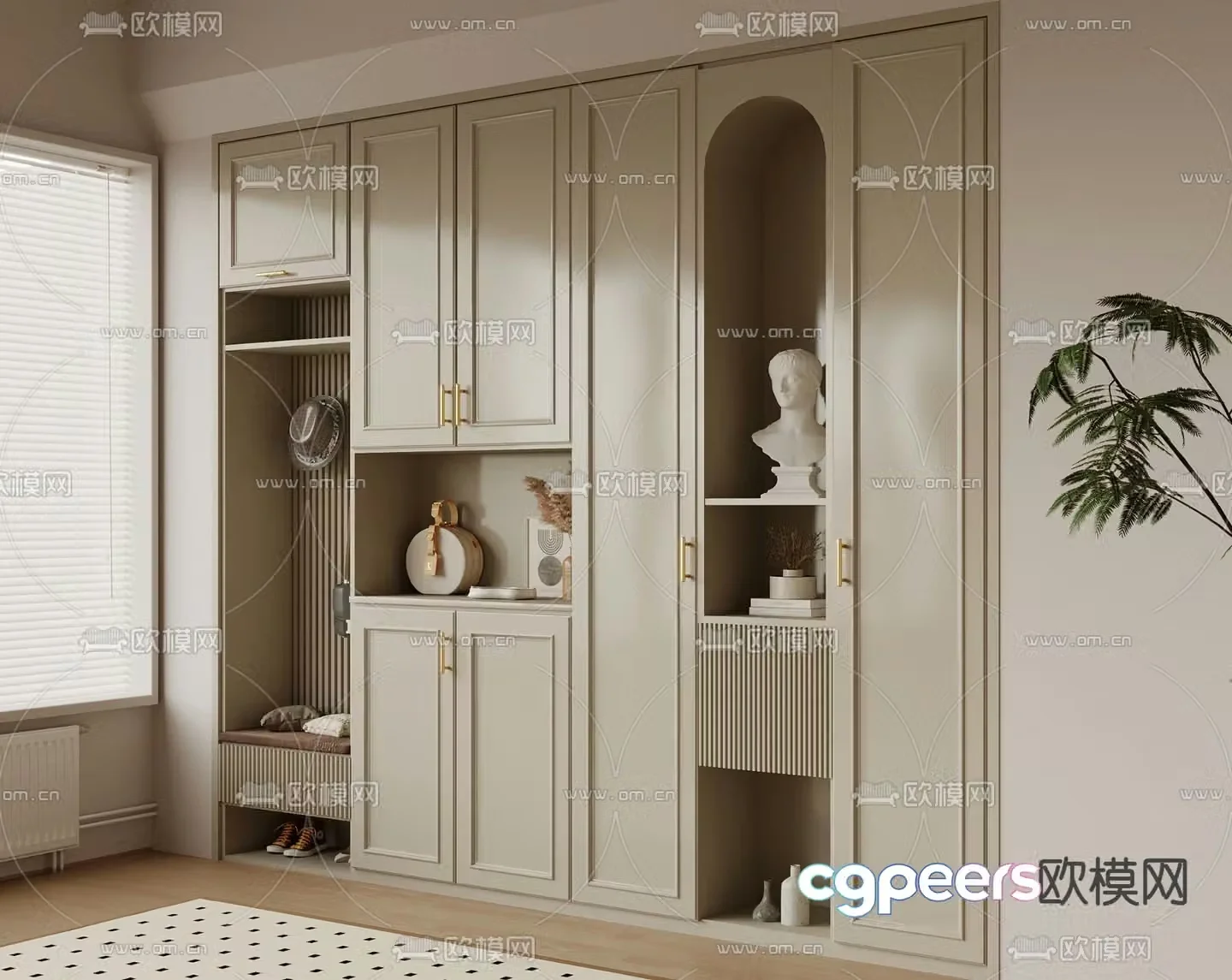 Simple European shoe cabinet 3D model of home shoe cabinet