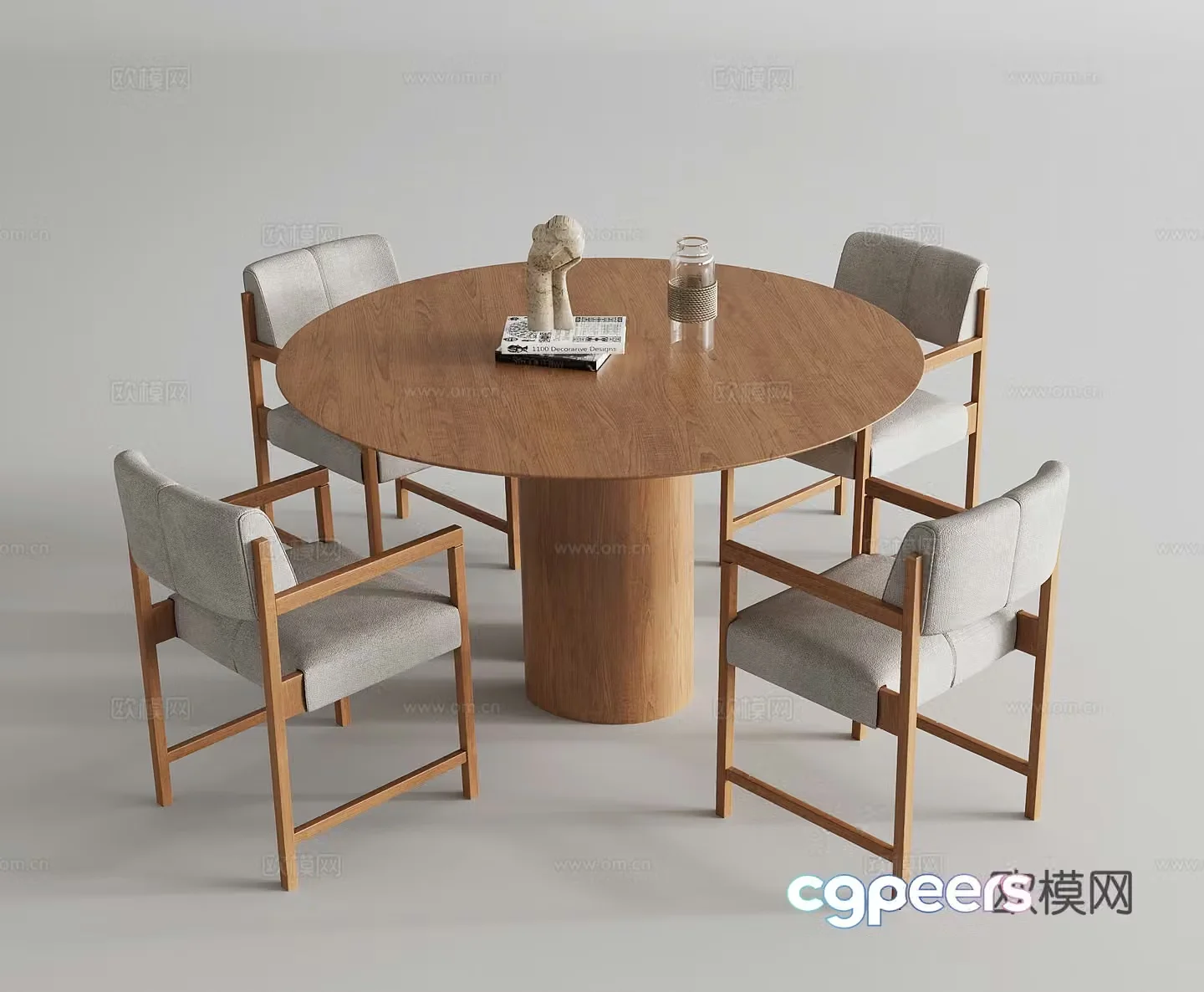 New Chinese dining table and chairs round table solid wood chair combination dining table and chairs solid wood original dining table 3D model