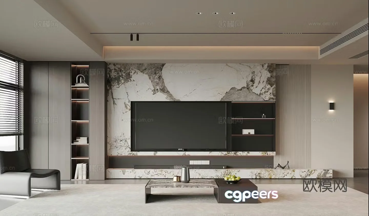 Modern TV background wall living room 3d model