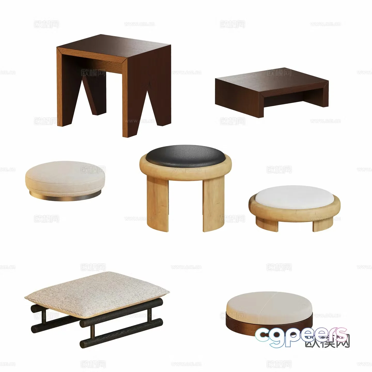 Log wind small round stool 3d model