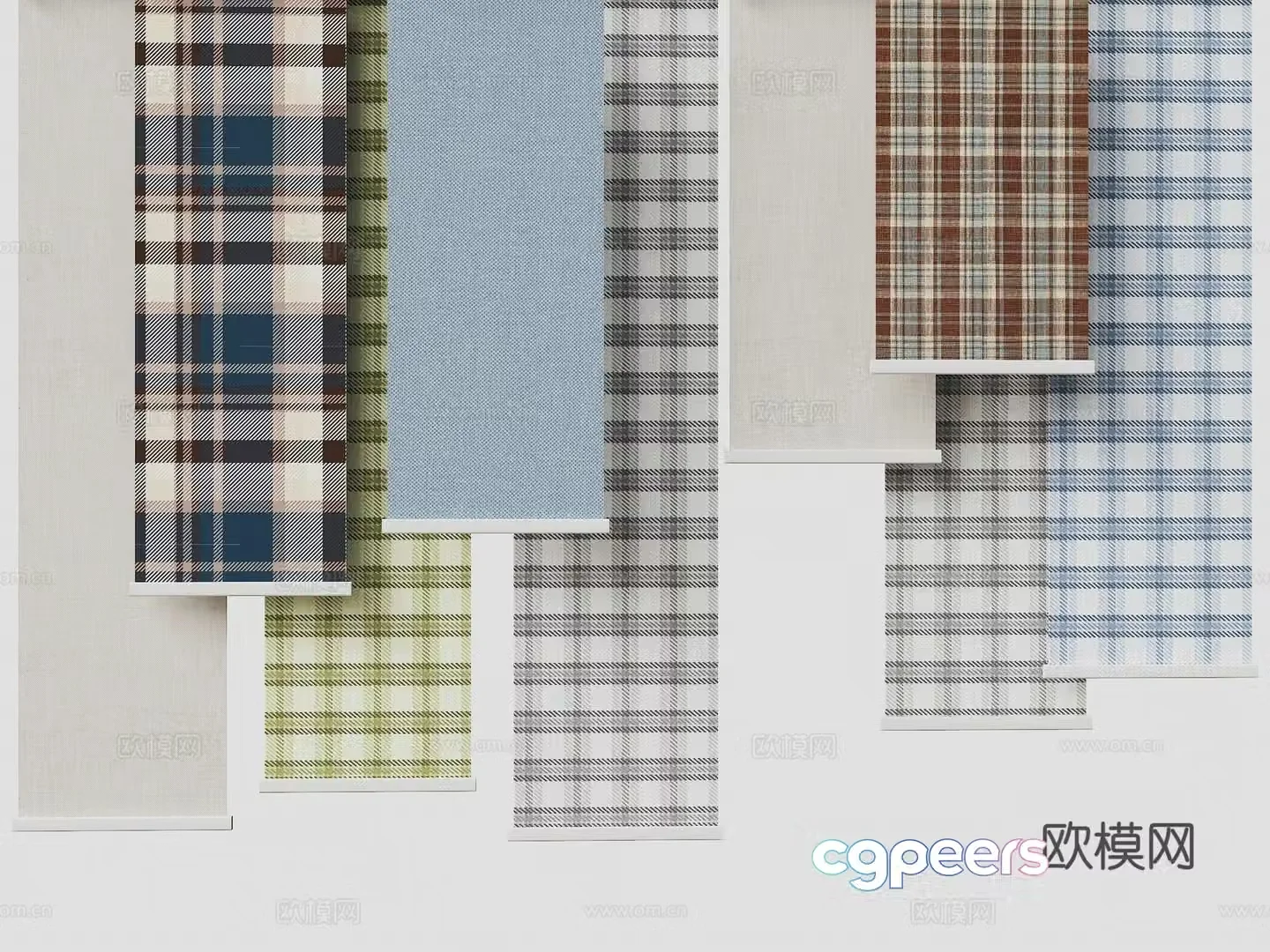 Modern fabric linen plaid fabric tablecloth curtain cloth roller blind 3d model