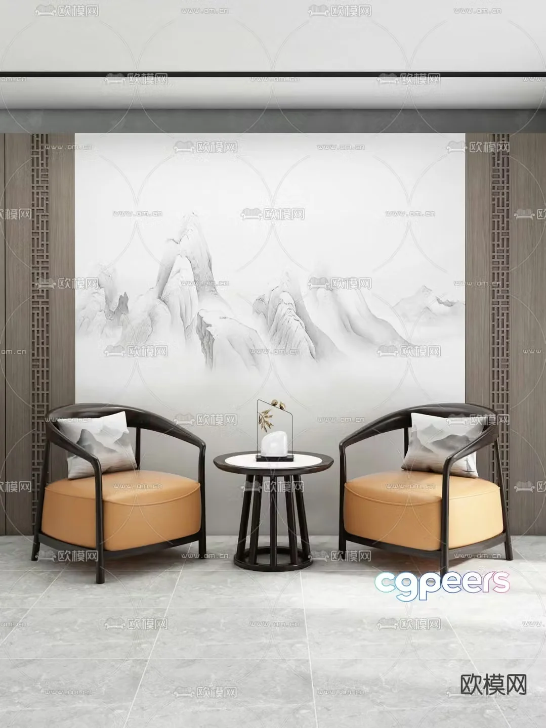 New Chinese style chair leisure chair table 3d model