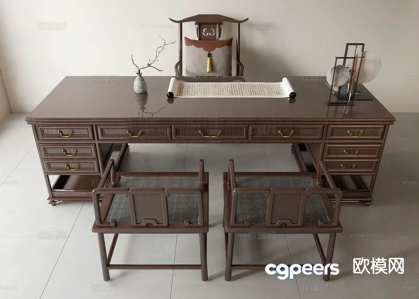 Chinese desk and chair 3d model